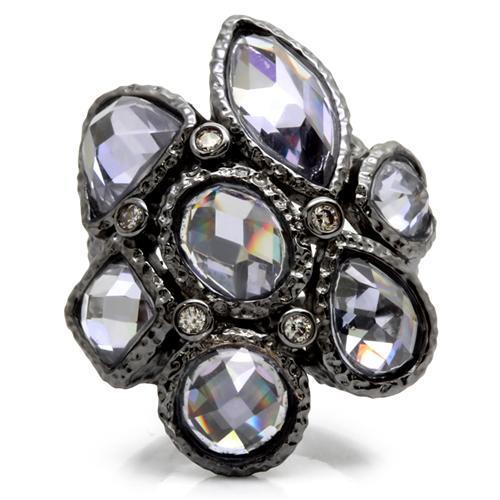 0W120 - Ruthenium Brass Ring with AAA Grade CZ in Light Amethyst