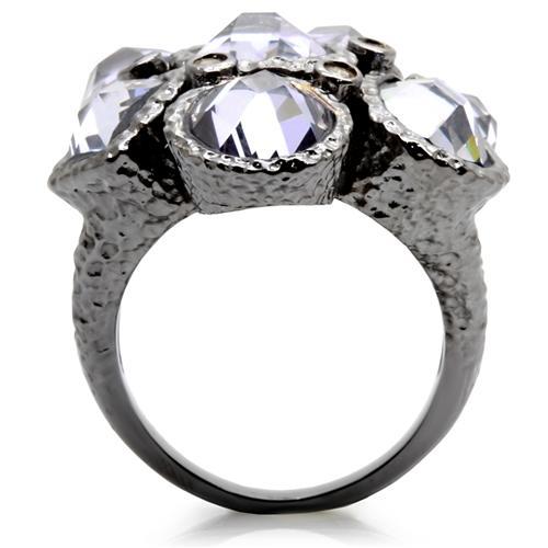 0W120 - Ruthenium Brass Ring with AAA Grade CZ in Light Amethyst