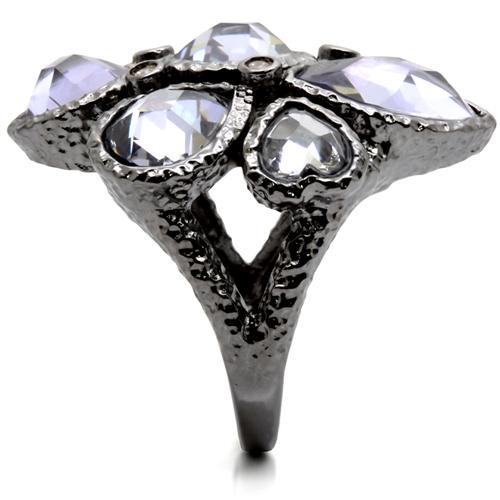 0W120 - Ruthenium Brass Ring with AAA Grade CZ in Light Amethyst