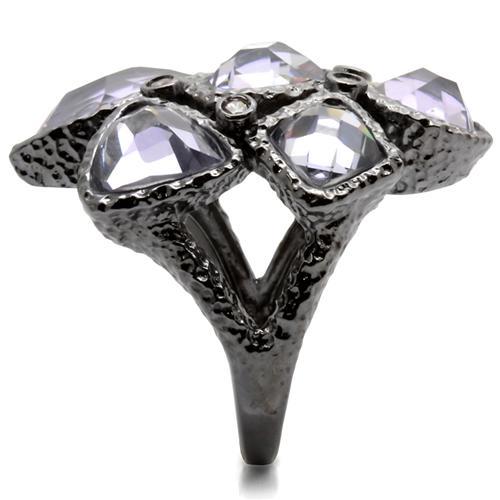 0W120 - Ruthenium Brass Ring with AAA Grade CZ in Light Amethyst