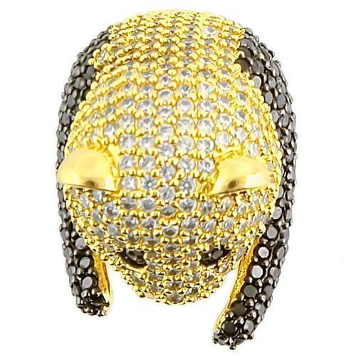 0W182 - Gold+Ruthenium Brass Ring with AAA Grade CZ in Jet