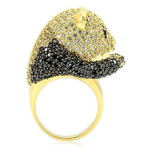 0W182 - Gold+Ruthenium Brass Ring with AAA Grade CZ in Jet