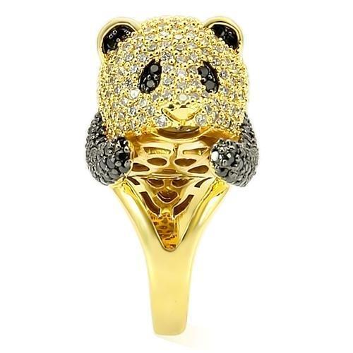 0W182 - Gold+Ruthenium Brass Ring with AAA Grade CZ in Jet