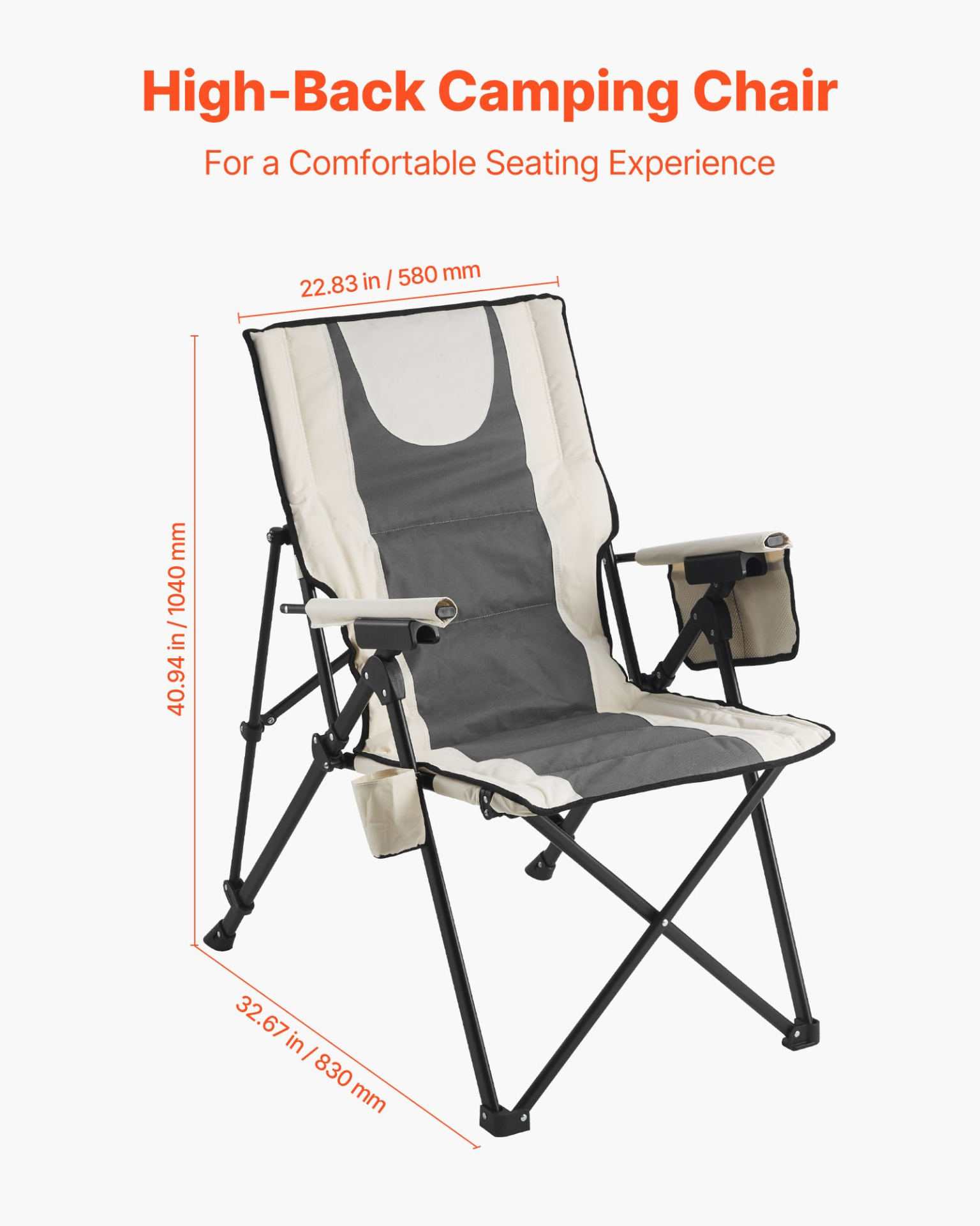Start2Finish VEVOR folding camping chair with 3 reclining positions, padded seat, armrest, headrest, and high back for outdoor use