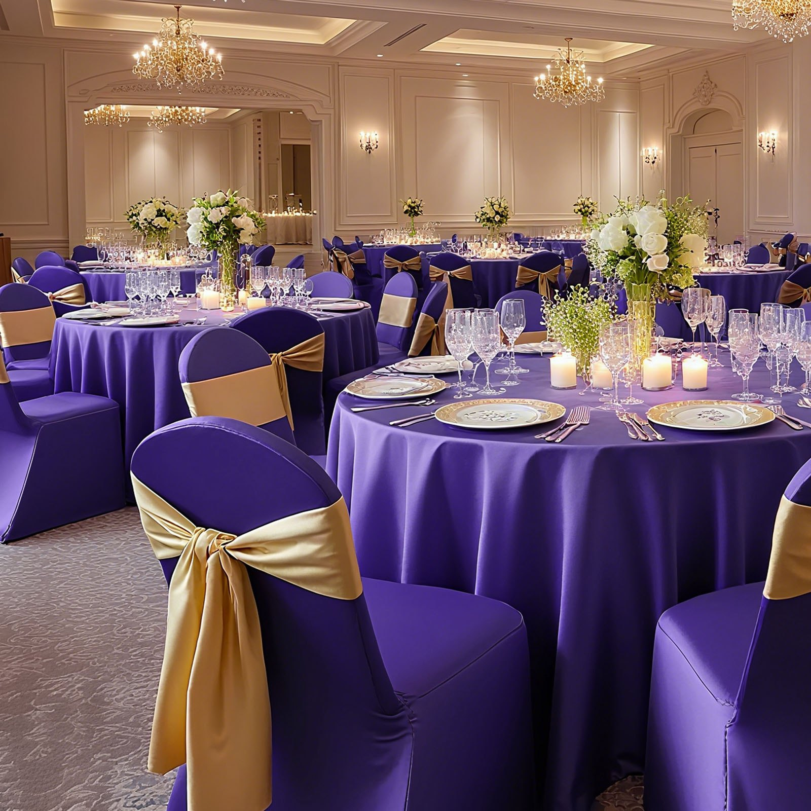 Start2Finish VEVOR purple polyester spandex chair covers for wedding and banquet, stretch slipcovers fitting up to 17.72 x 18.11 x 30.31 inches
