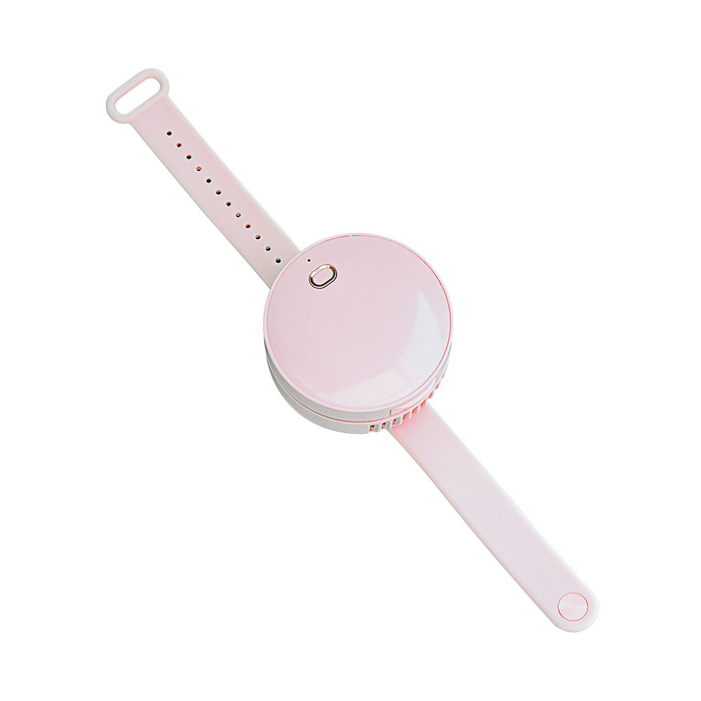 Maroon Asteria portable wrist fan with mirror, leafless design, USB rechargeable, 3-speed setting, ideal for home improvement use
