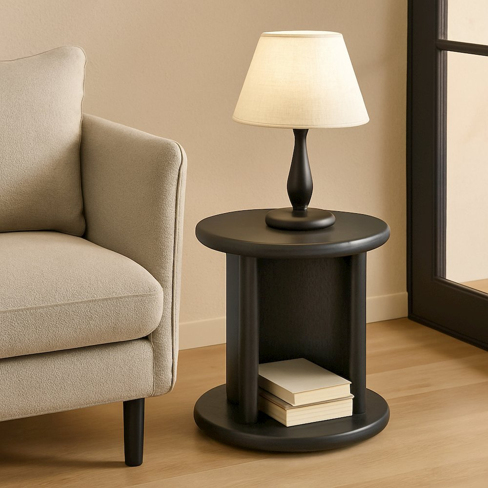 Black Gabrielle End Table by Start2Finish featuring a sleek, modern design with a smooth tabletop and sturdy legs.