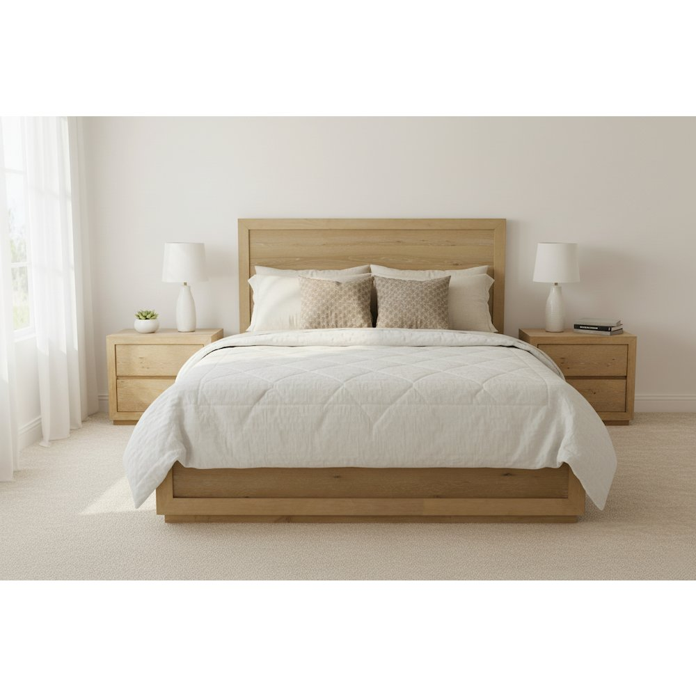 Start2Finish Harper Queen Platform Bed with a sleek wooden frame and modern design, shown in a well-lit bedroom setting.