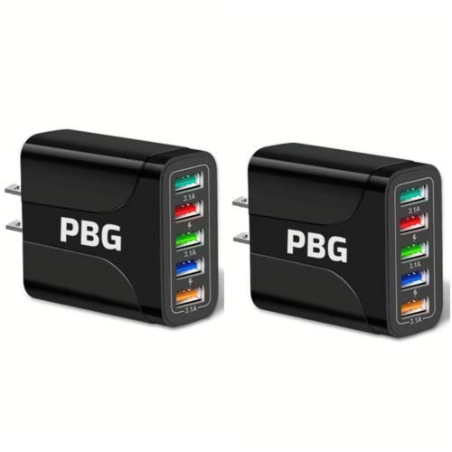 Fuchsia Electra 2-pack 5-port wall chargers for charging five devices at once, ideal for mobile and laptop accessories.