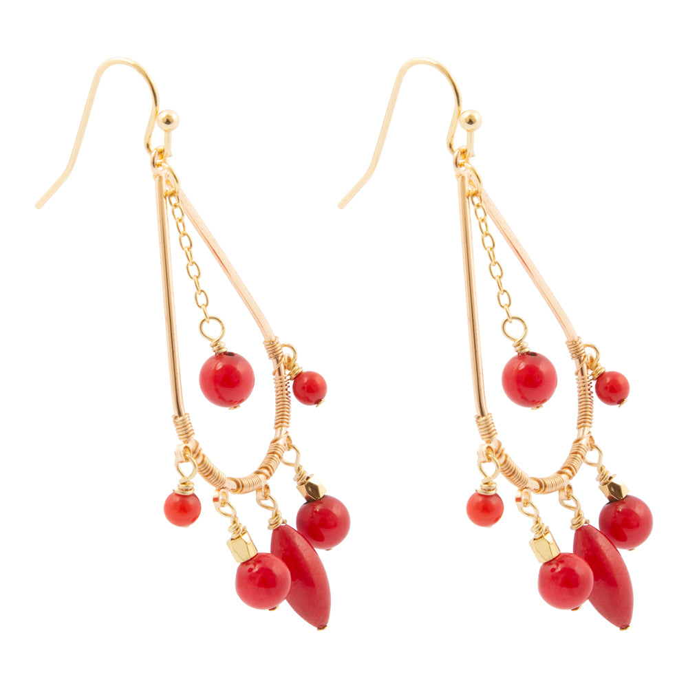 Red Mashan Jade Golden Chandelier Earrings with intricate design and gold accents, showcasing elegant jewelry craftsmanship.