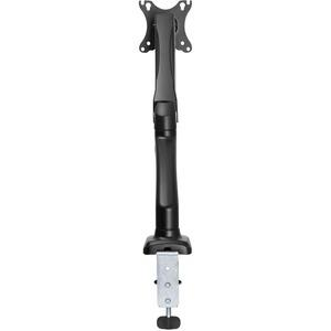 Black Lorell monitor mounting arm with height adjustment for one display, supporting 14.3 lbs and VESA 75x75 or 100x100 mounts.