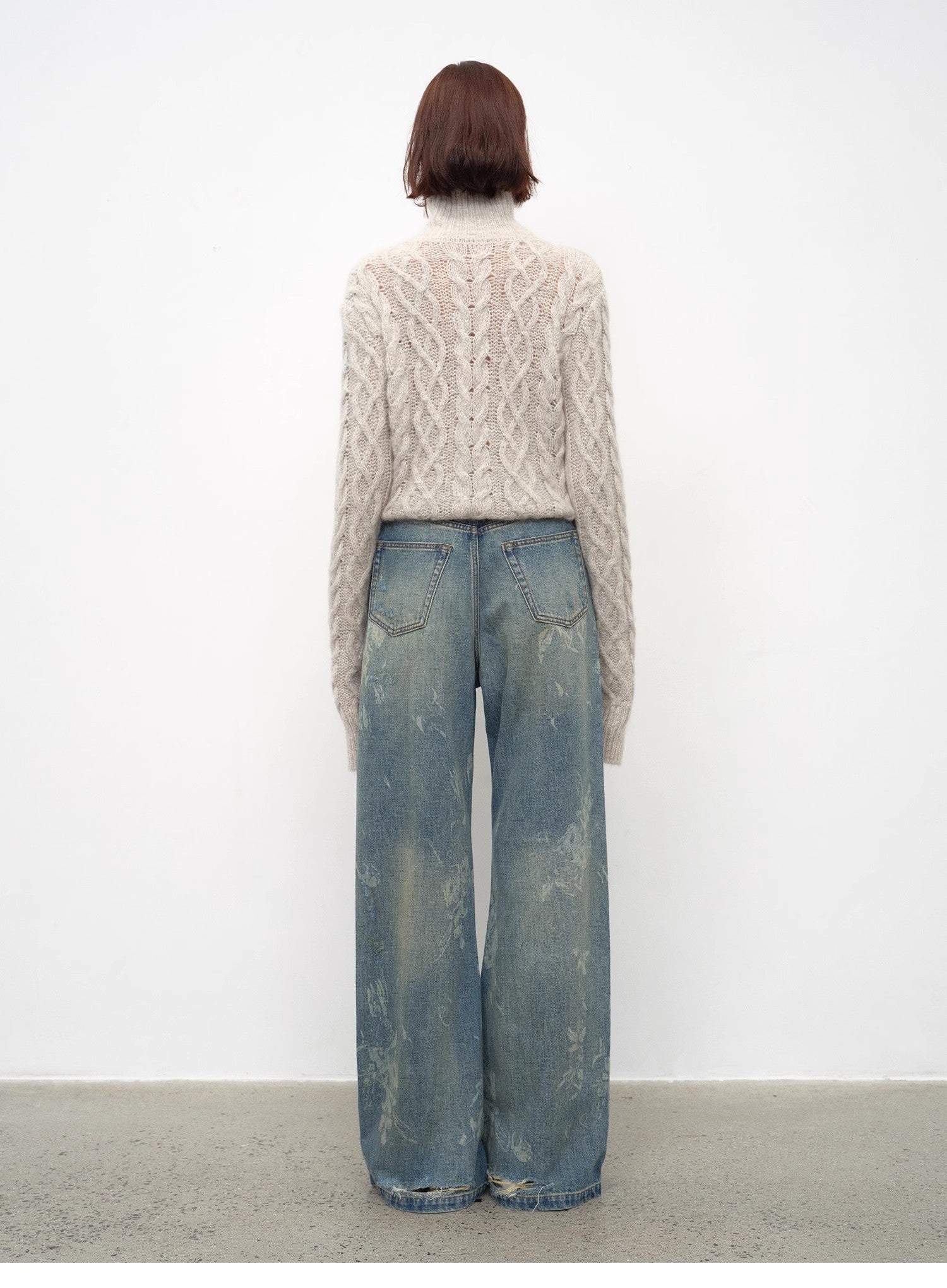 "Denim Shadow"retro washed printed layered casual slimming cotton