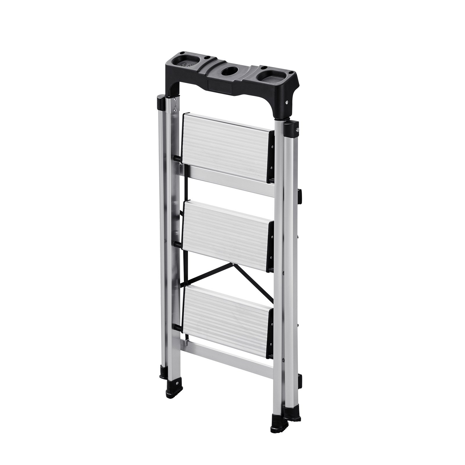 Start2Finish VEVOR 3-step aluminum ladder with anti-slip pedals, comfort handgrip, portable design, suitable for kitchen, warehouse, and home.