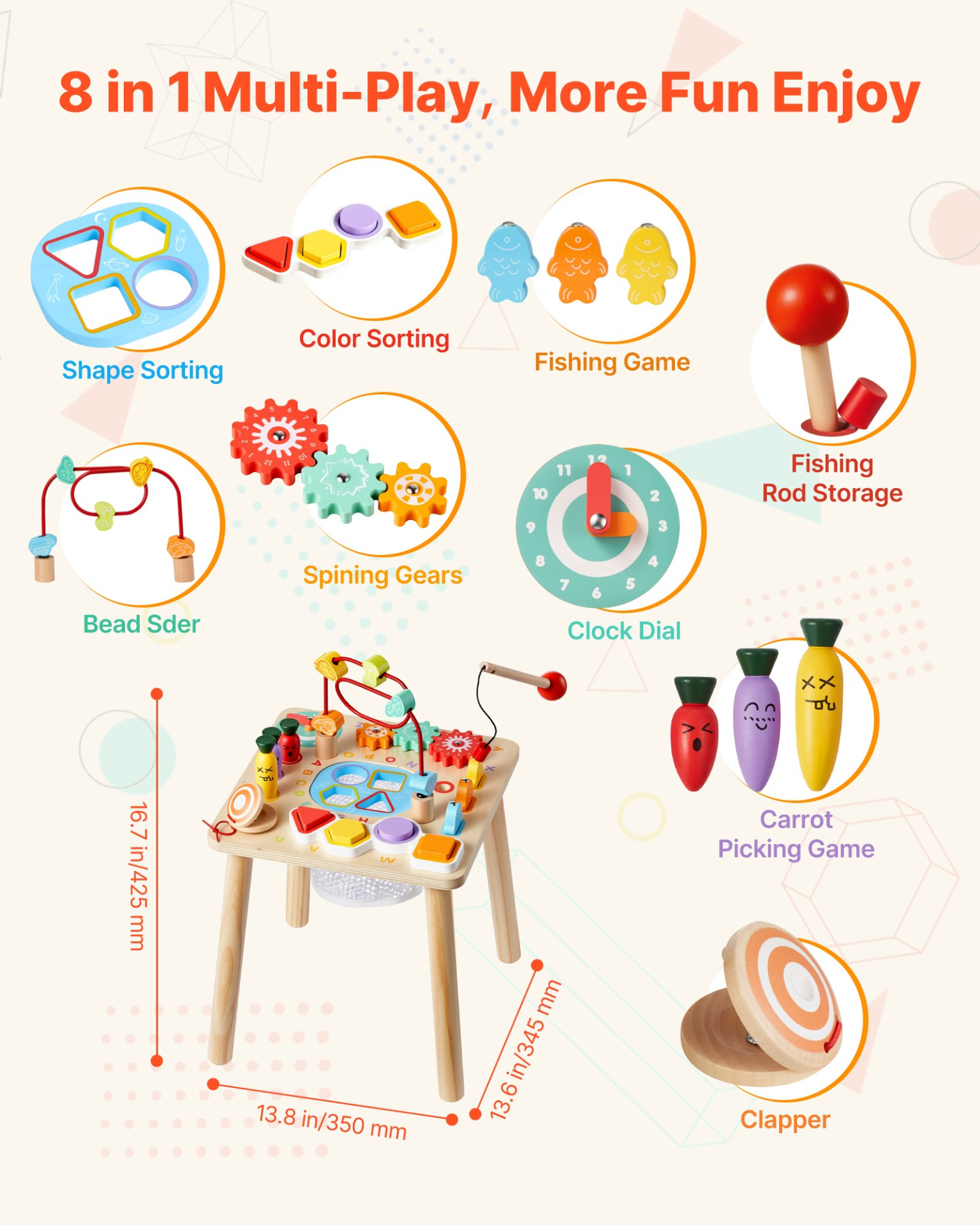 Start2Finish VEVOR Montessori toddler activity table with multiple learning surfaces and wooden design for children aged 6 months to 3 years.