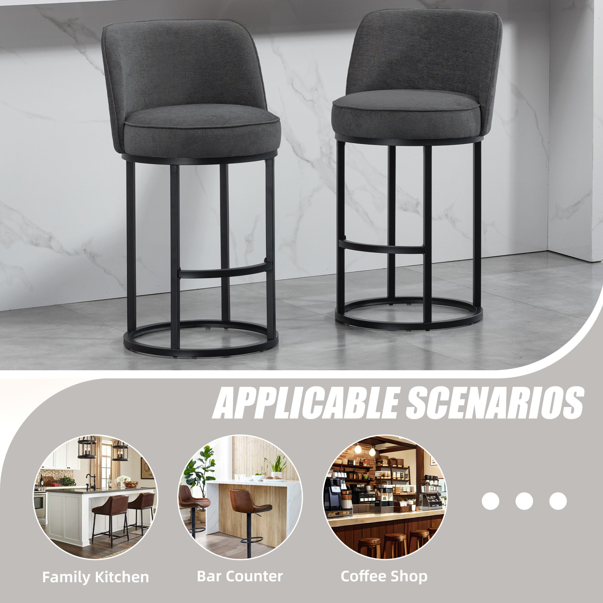 Modern barrel upholstered accent bar stool with backrest from Start2Finish, featuring plush fabric and sleek design for stylish home seating.