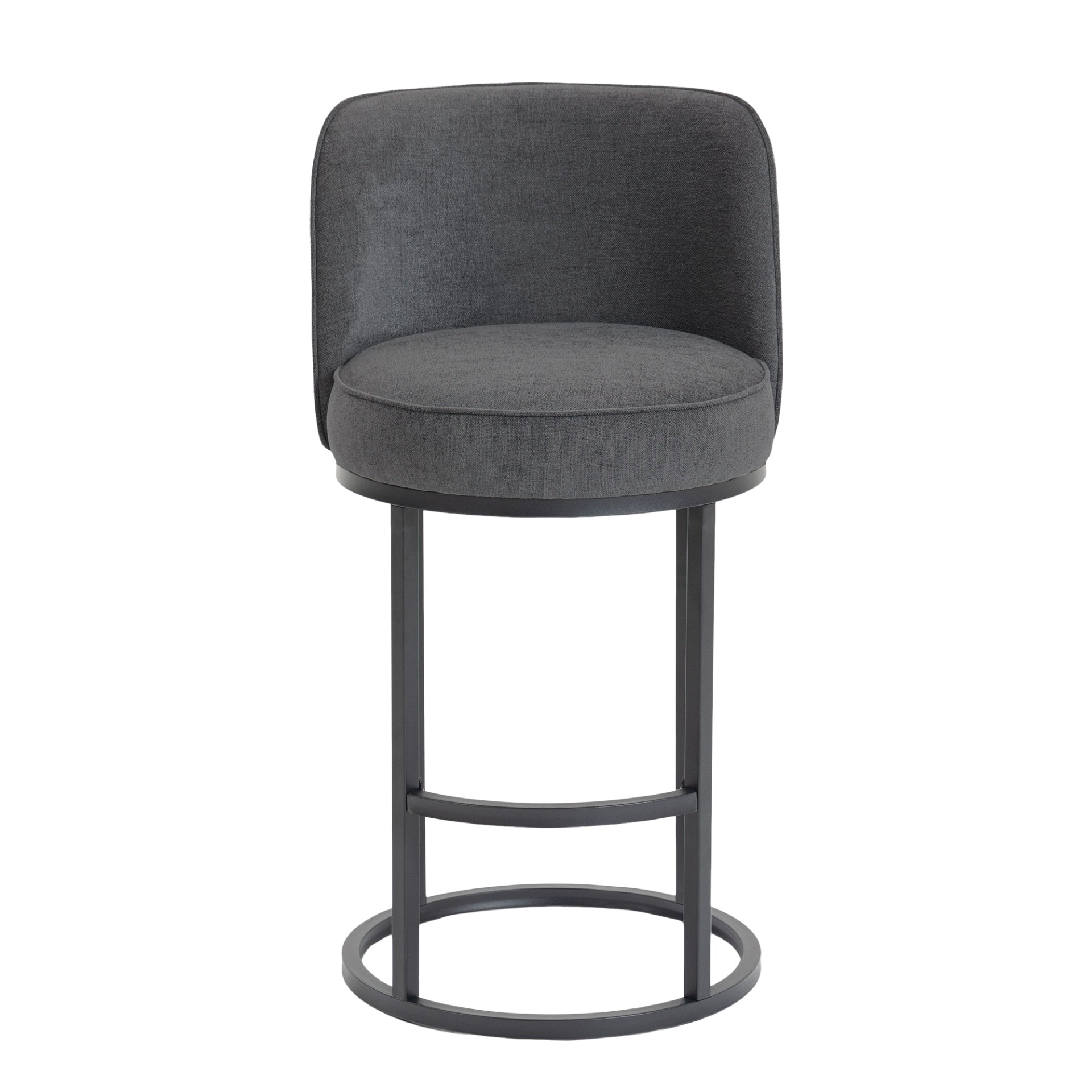 Start2Finish modern barrel upholstered accent bar stools with backrests, showcasing stylish home seating with cushioned seats and sleek design.
