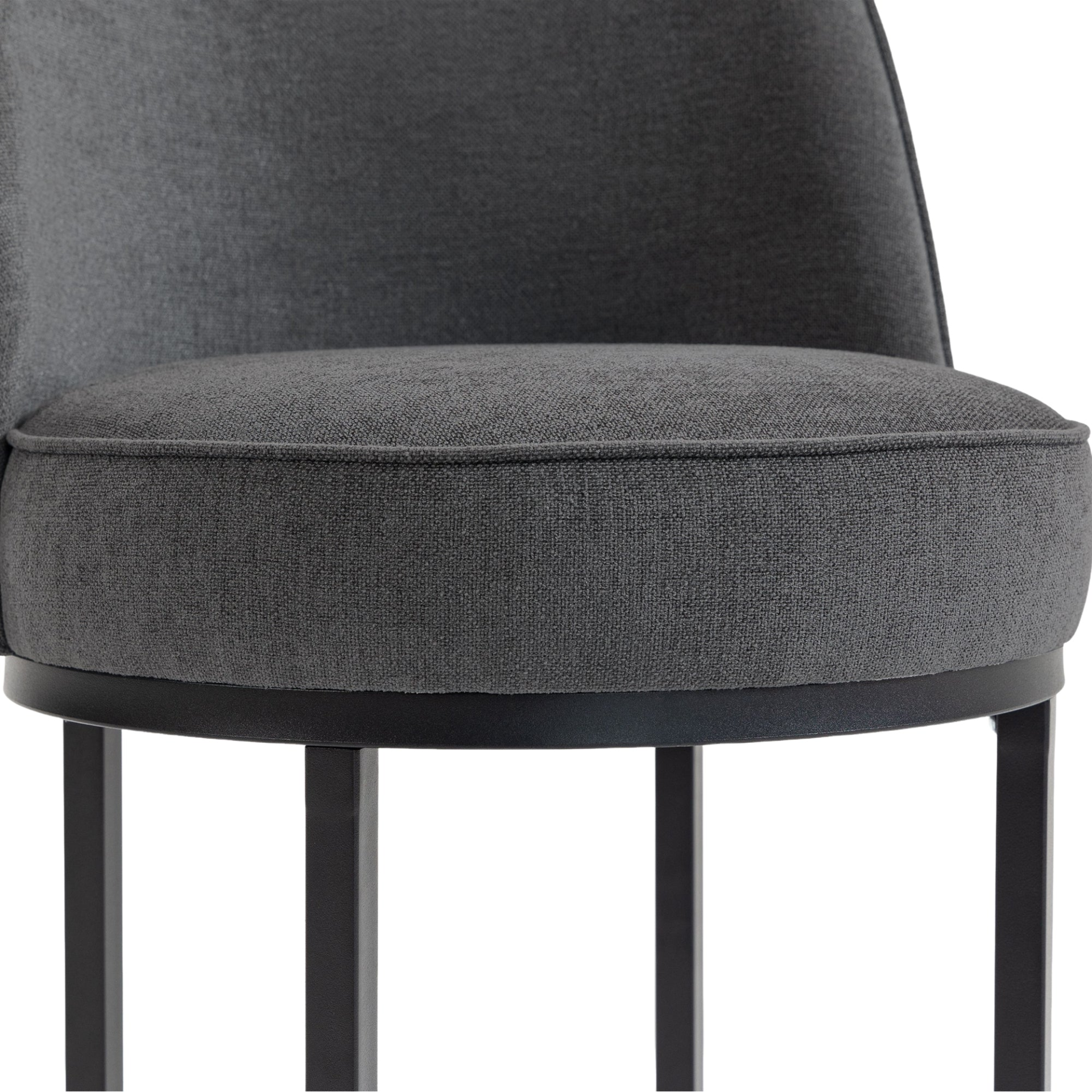 Modern Barrel upholstered accent bar stools with backrests, stylish home seating by Start2Finish, featuring plush fabric and wooden legs.