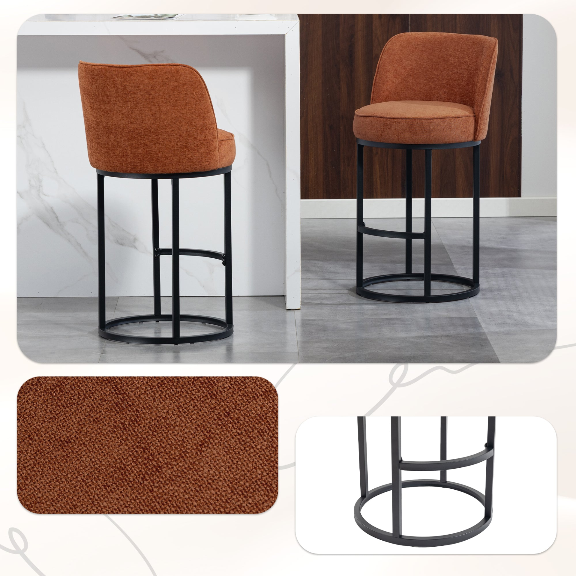 Modern barrel upholstered accent bar stool with backrest by Start2Finish, featuring plush fabric and stylish wooden legs for home seating.