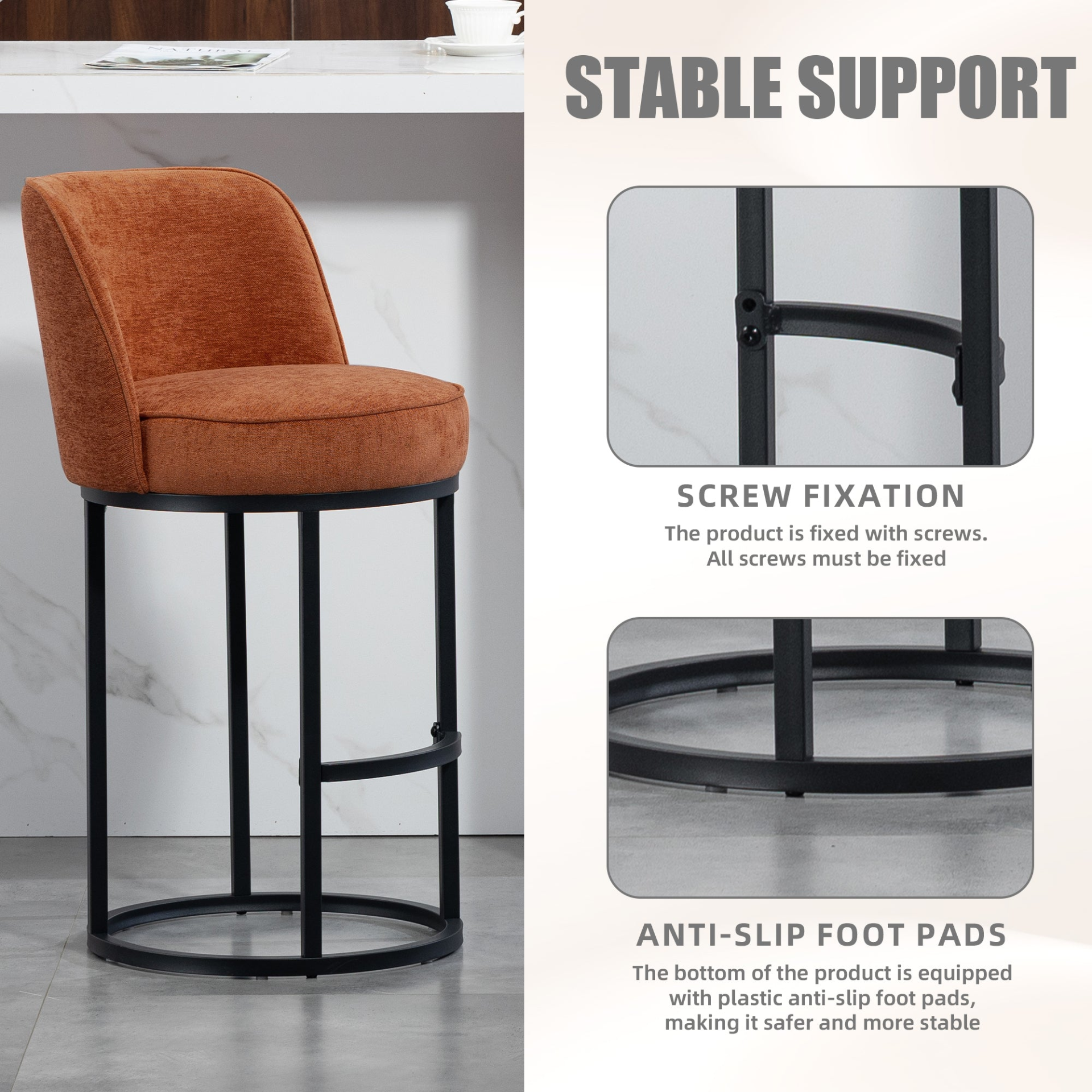 Start2Finish modern barrel upholstered accent bar stool with backrest, showcasing stylish home seating with plush fabric and wooden legs.