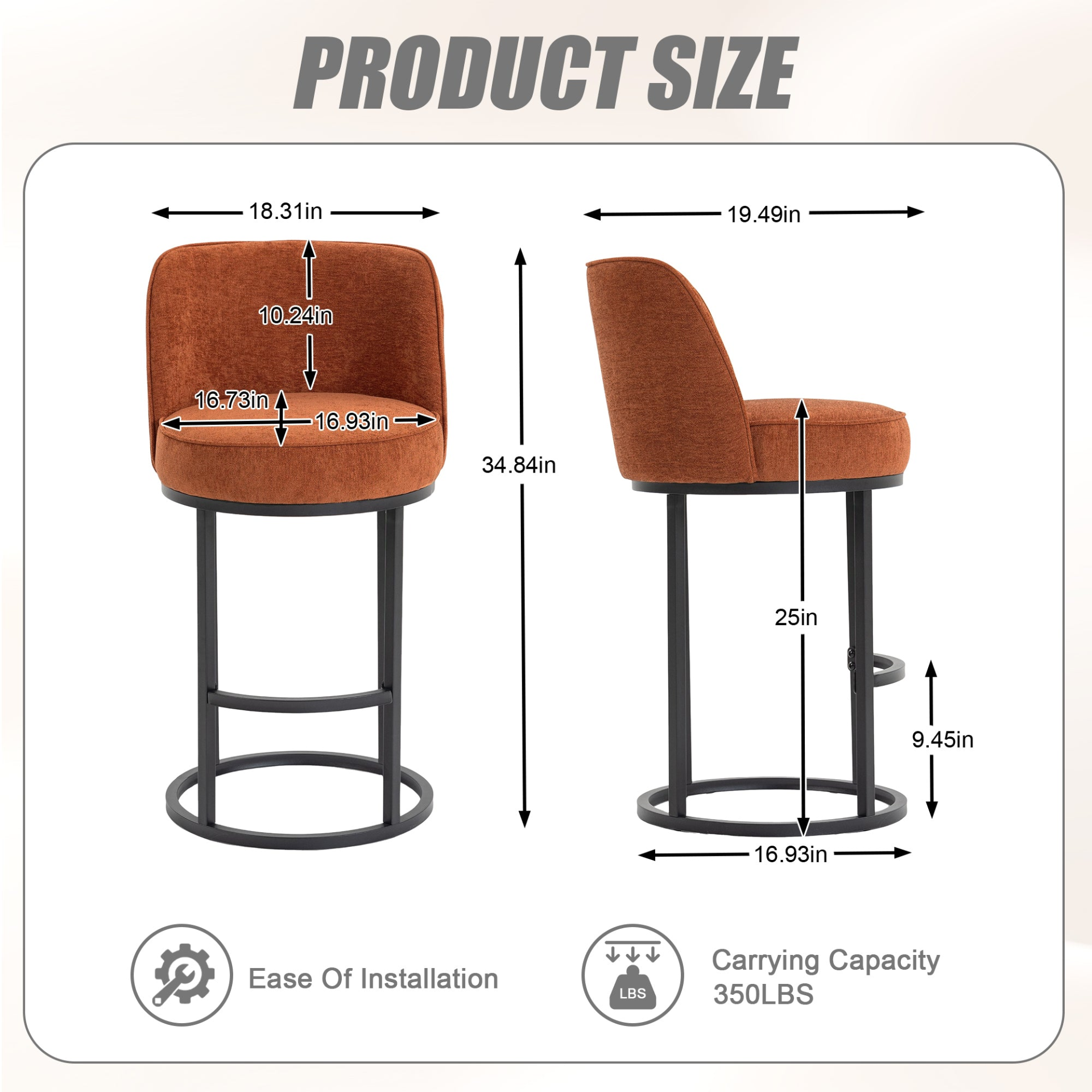 Modern barrel-shaped upholstered accent bar stool with backrest, stylish home seating by Start2Finish.