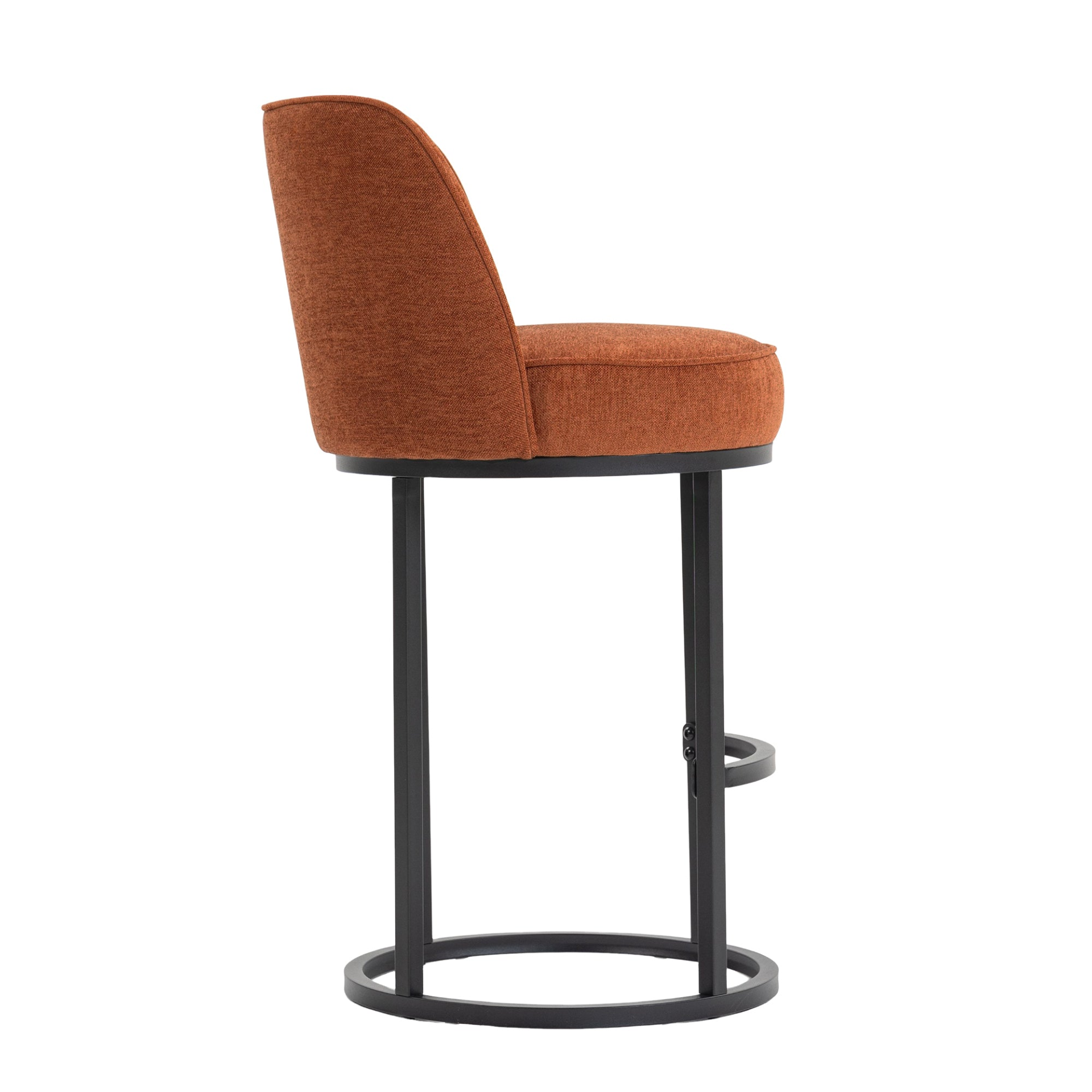 Modern barrel upholstered accent bar stools with backrests by Start2Finish, showcasing stylish home seating in a contemporary design.
