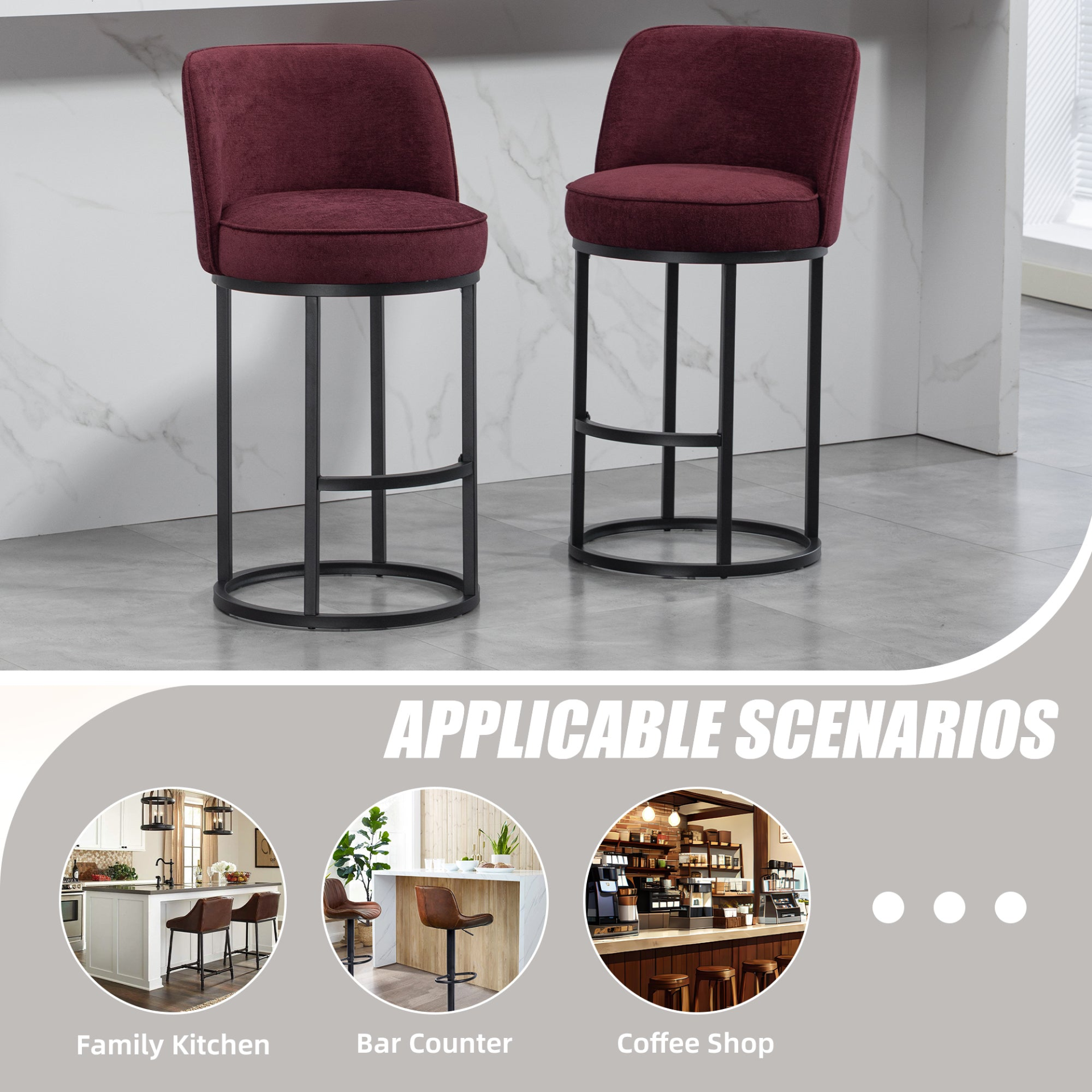 Start2Finish modern barrel upholstered accent bar stools with backrests, stylish home seating with comfortable padding and sleek design.