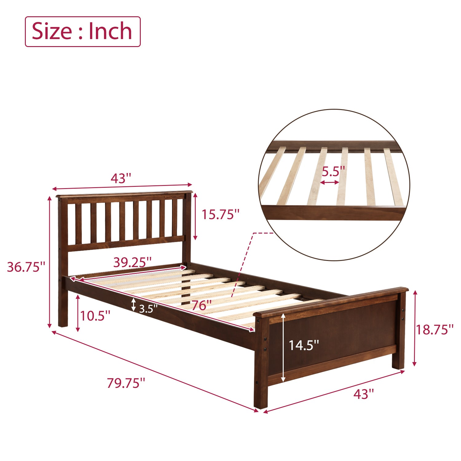 Start2Finish wood platform bed frame with headboard, footboard, and wood slat support in natural finish