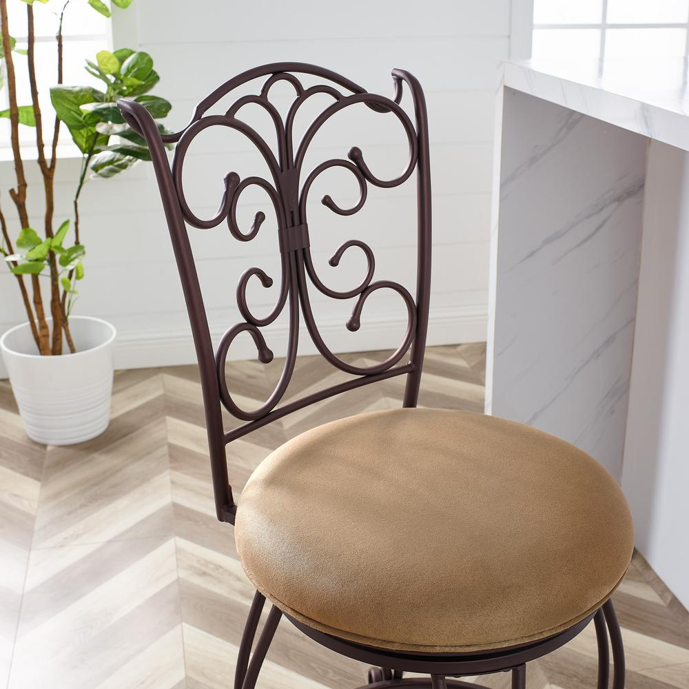 Start2Finish gathered back counter stool with wooden legs and cushioned seat, designed for kitchen or bar area.