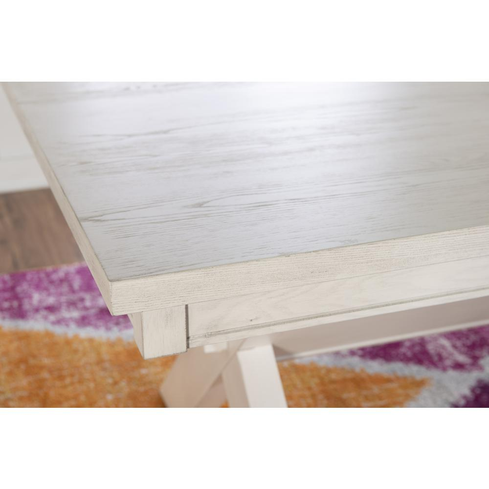 Distressed white wooden dining table by Start2Finish with a rustic design, featuring a sturdy tabletop and classic legs.