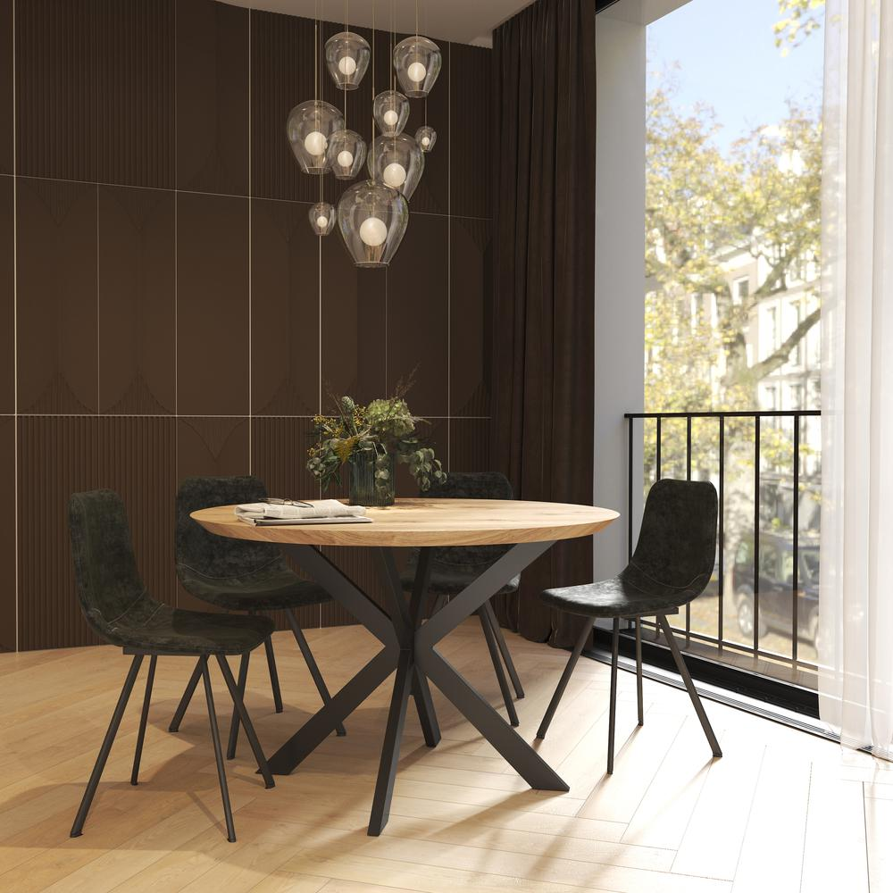 Set of two Markley modern leather dining chairs with metal legs, featuring sleek design and comfortable seats for dining rooms.