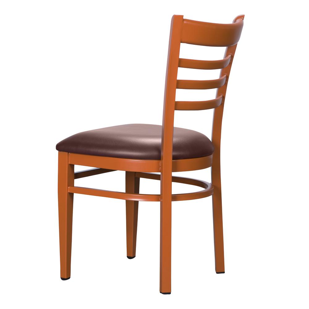 Set of two Baxter metal side chairs in honey and burgundy, with sleek metal frames and cushioned seats, by Start2Finish.