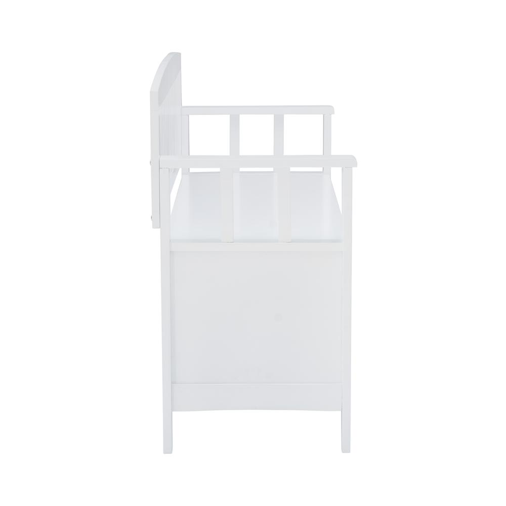 White Cynthia storage bench by Start2Finish featuring a cushioned seat and spacious interior for versatile storage.