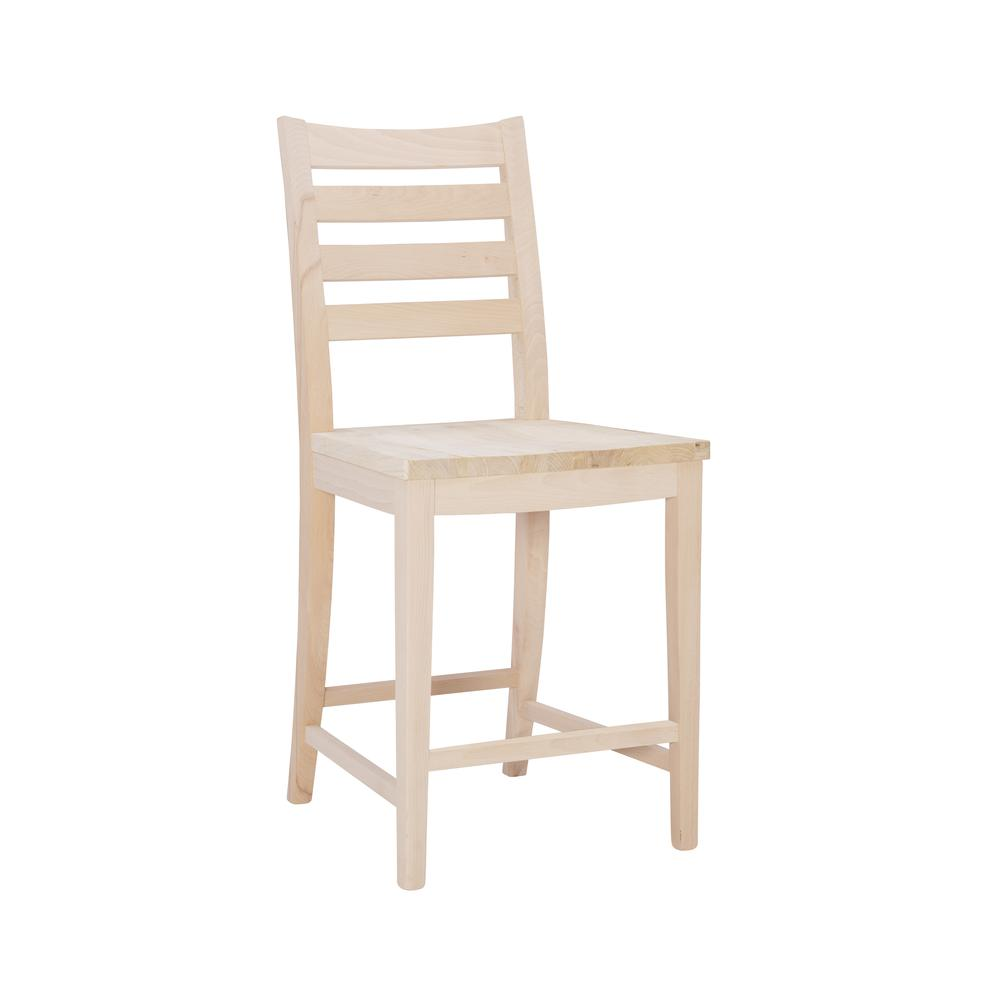 Unfinished Flynn counter stools by Start2Finish, set of 2, with wooden seats and legs, ready for customization.