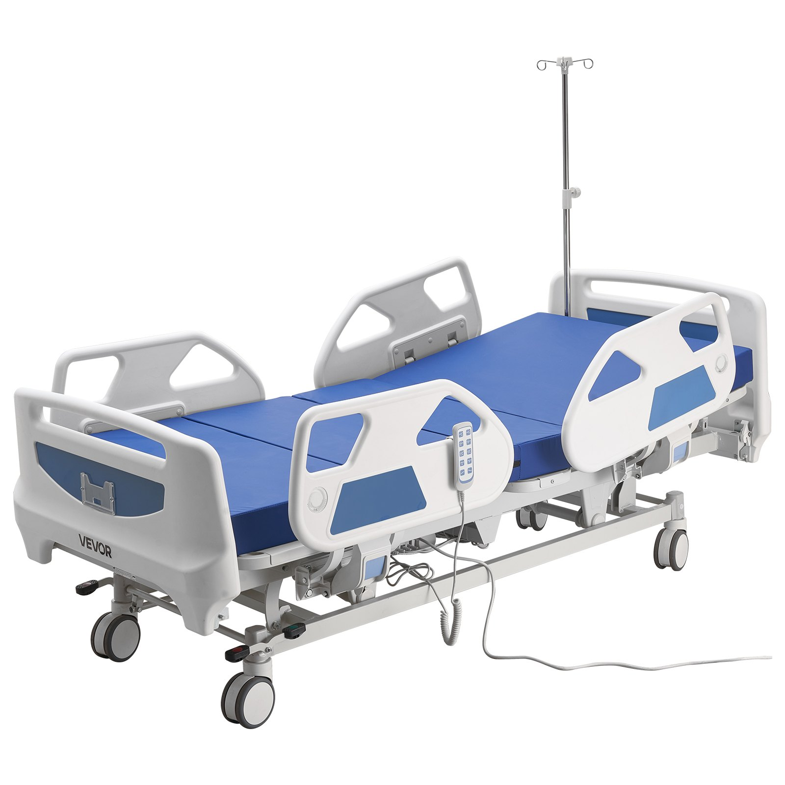 Start2Finish VEVOR premium electric hospital bed with adjustable head, foot, Trendelenburg, and locking casters for home medical use.