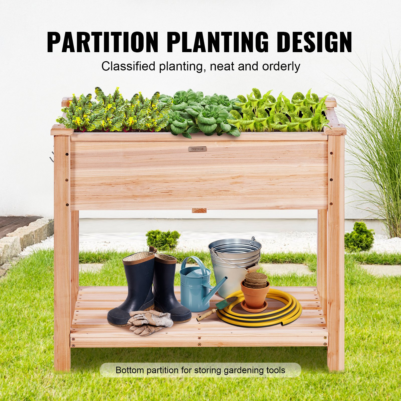 Start2Finish VEVOR raised garden bed with wooden planter box, elevated outdoor planter with legs for flowers, vegetables, herbs.