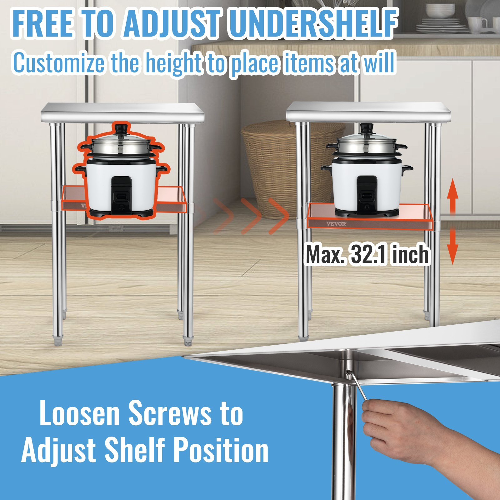 Start2Finish stainless steel prep table with adjustable undershelf, 24x18x36 inch, heavy-duty commercial worktable for kitchen or garage.