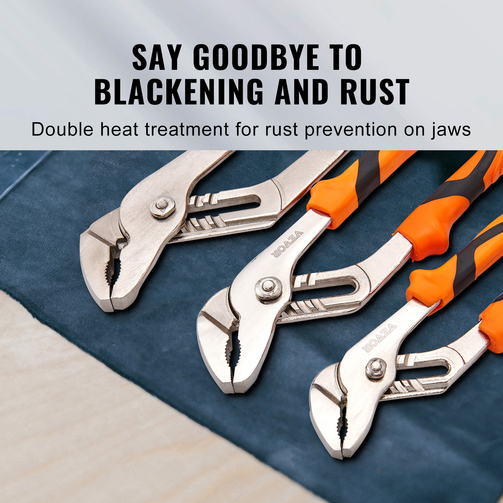 Start2Finish VEVOR 3-piece groove joint pliers set with heat-treated high carbon steel, adjustable for gripping nuts, bolts, pipes.