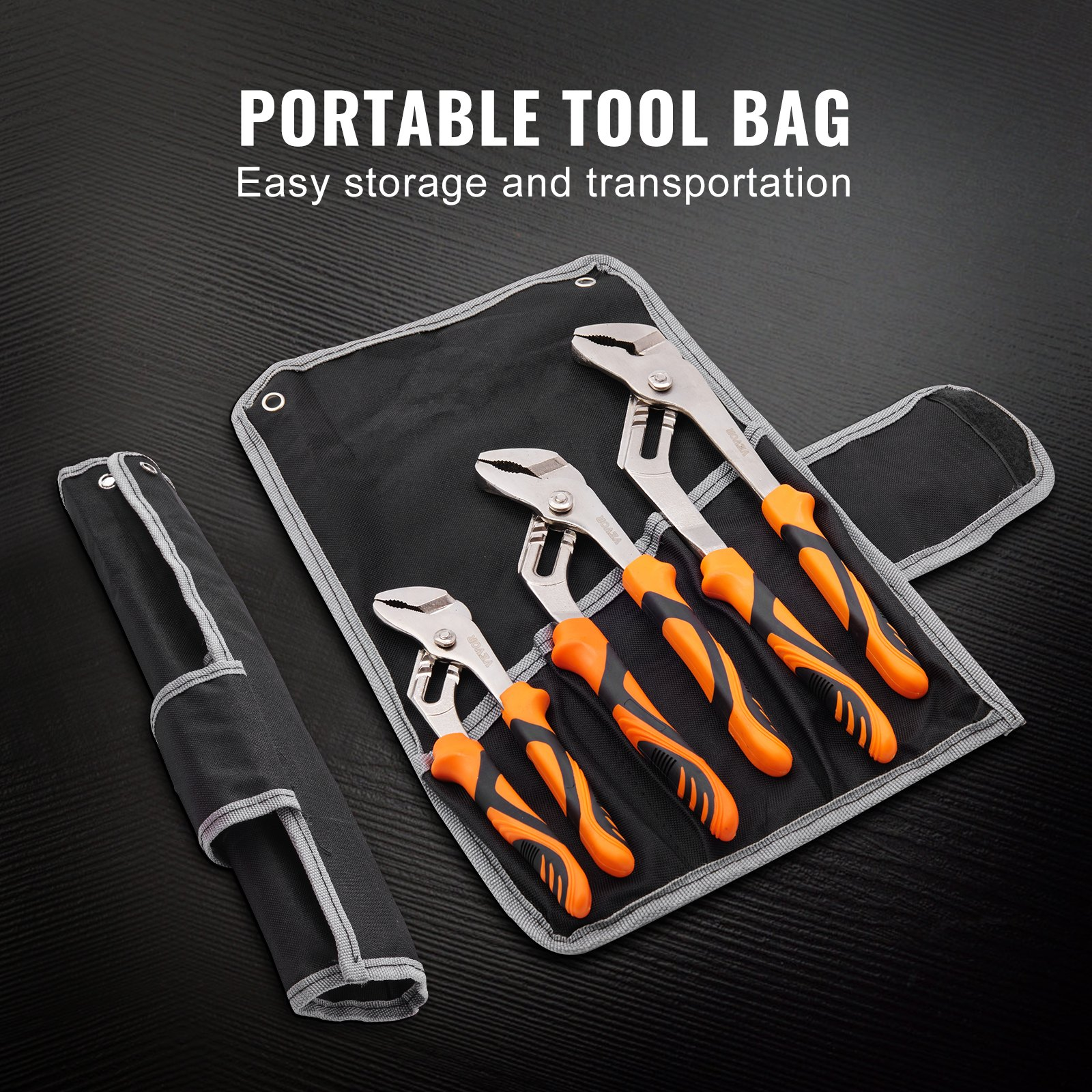 Start2Finish VEVOR 3-piece groove joint pliers set with 12, 10, and 8 inch heat-treated high carbon steel water pump pliers for home repair.