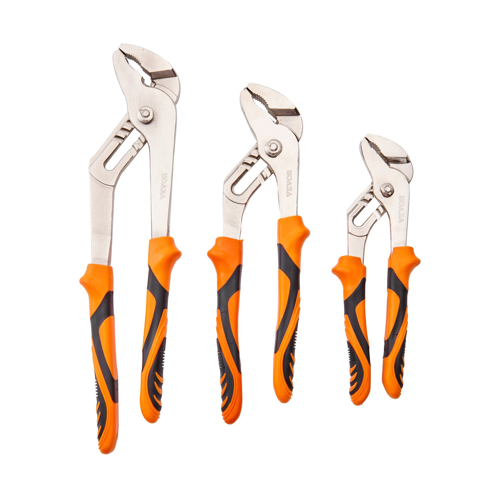 Start2Finish VEVOR 3-piece groove joint pliers set with adjustable water pump pliers, high carbon steel, for home repair and gripping tasks.