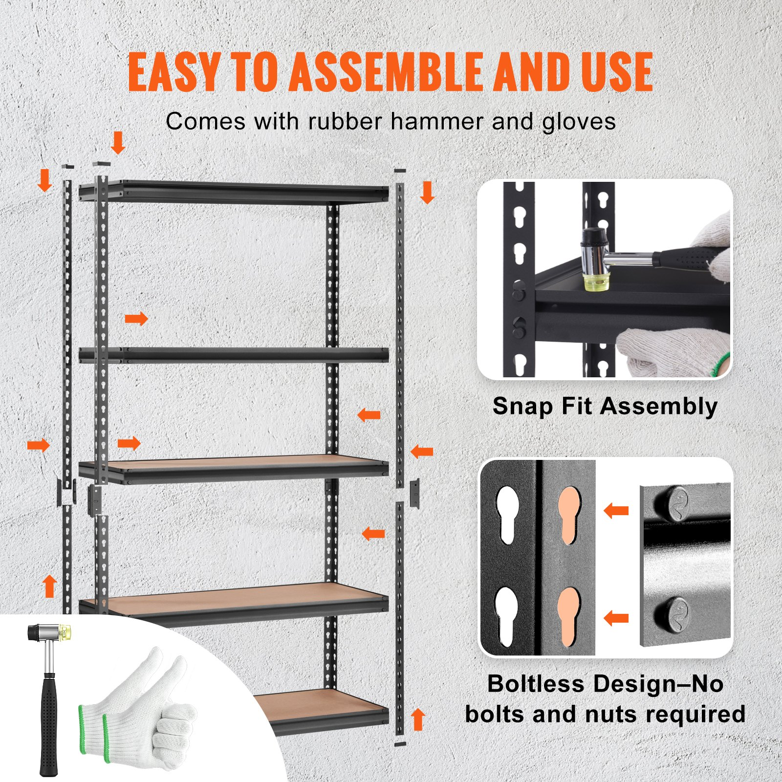 Start2Finish VEVOR 5-tier heavy-duty black metal shelving unit with adjustable shelves, 2000 lbs capacity, 18"x48"x72" for garage or storage
