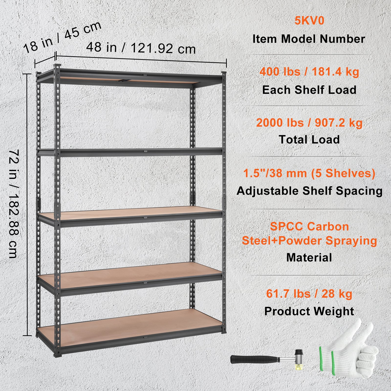 Start2Finish VEVOR 5-tier black heavy-duty metal shelving unit with adjustable shelves, 2000 lbs capacity, for garage and storage spaces.