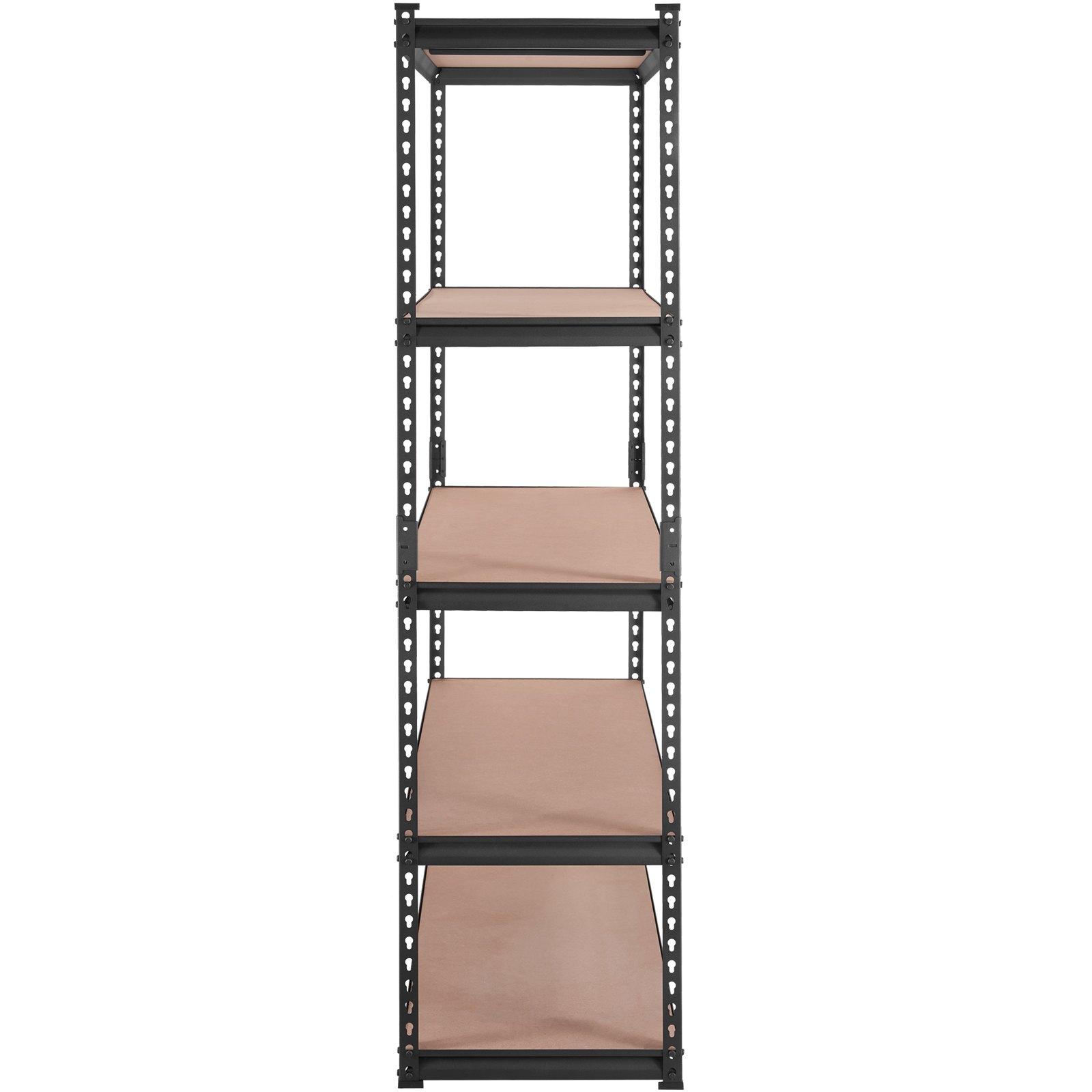 Heavy-duty black VEVOR 5-tier adjustable metal shelving unit with 2000 lbs capacity, 48x18 inches for garage, kitchen, or basement.