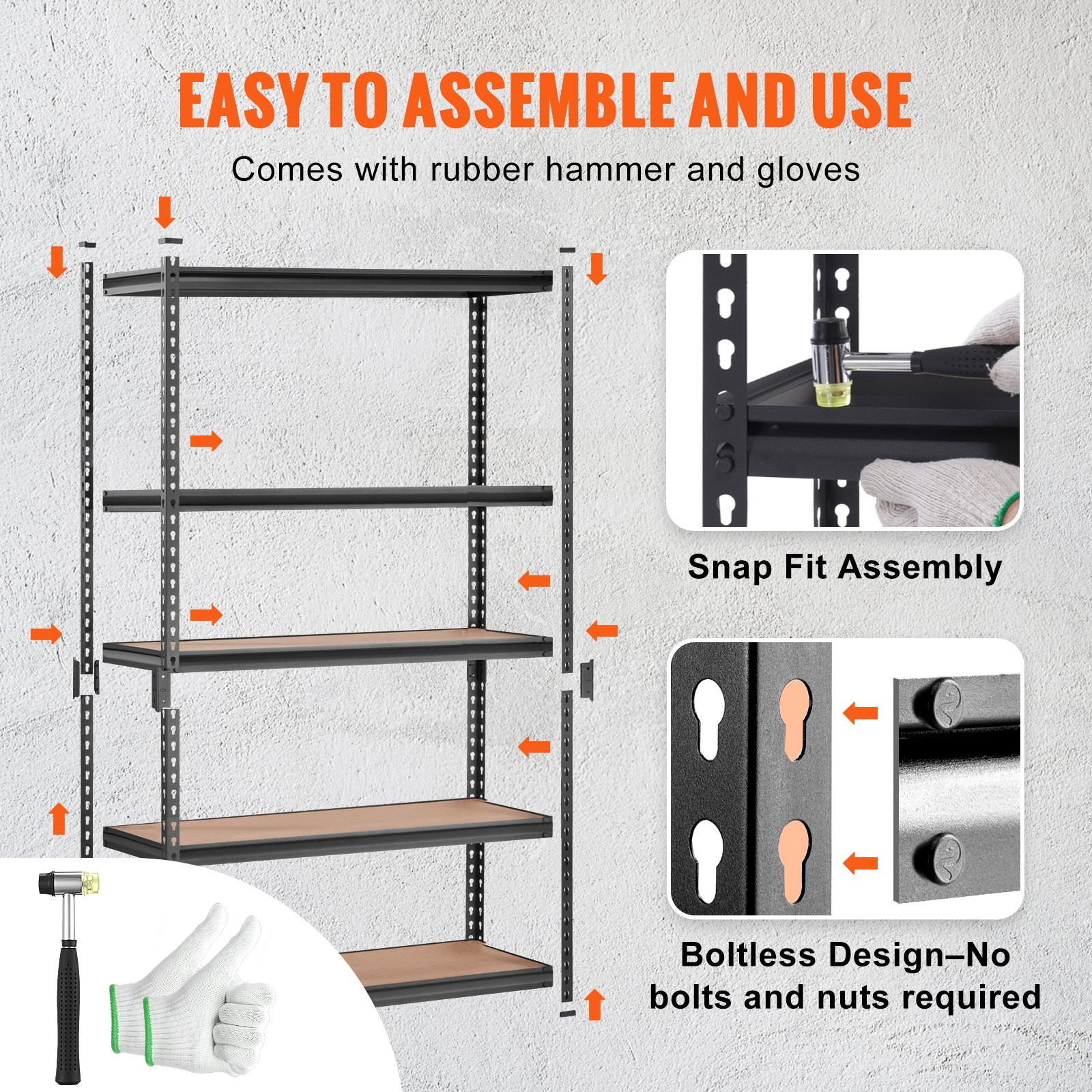 Start2Finish VEVOR 5-tier adjustable heavy-duty metal storage shelving unit in black, 48" x 24" x 72" for garage or pantry organization.