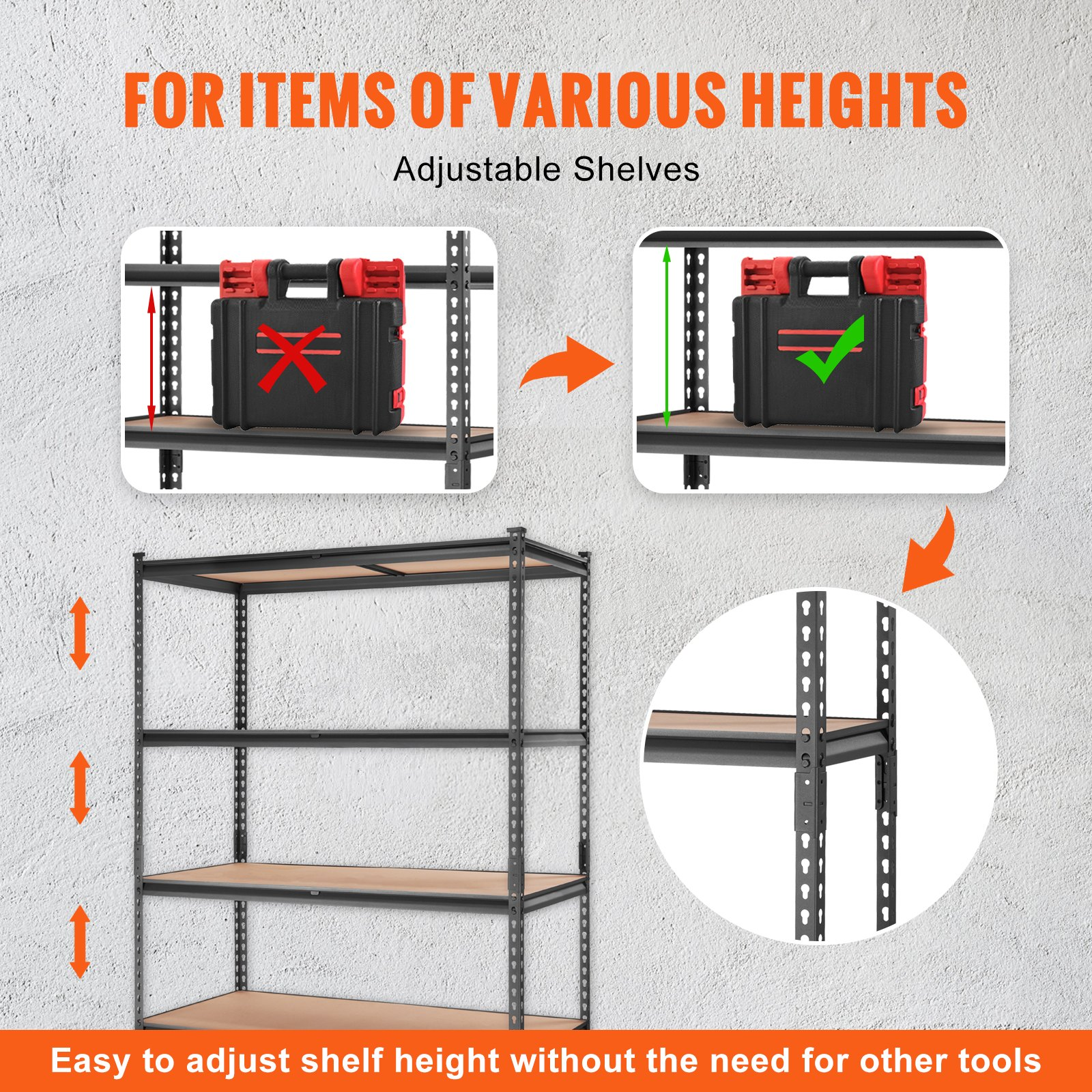 Start2Finish VEVOR 5-tier heavy-duty metal shelving unit in black, adjustable garage storage rack with 2000 lbs capacity.
