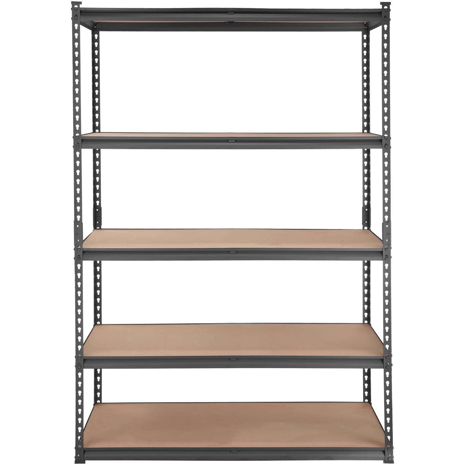 Start2Finish VEVOR 5-tier black metal storage shelving unit, adjustable garage rack with heavy-duty capacity, 48x24x72 inches.
