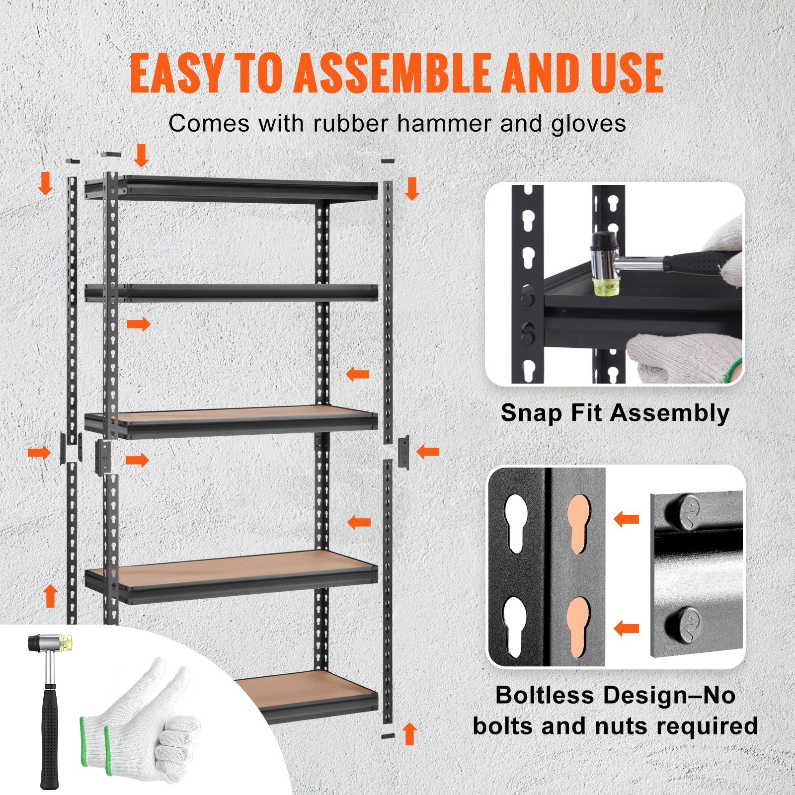 Start2Finish VEVOR 5-tier heavy-duty metal shelving unit with adjustable black garage shelves, 2000 lbs capacity, 30" x 12" x 60"