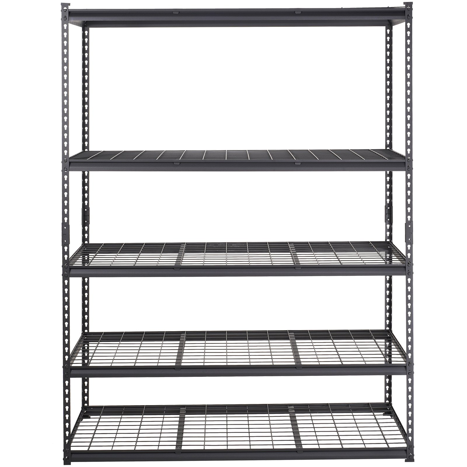 Start2Finish VEVOR 5-tier heavy-duty black metal storage shelving unit with adjustable shelves and large capacity for garage or pantry.