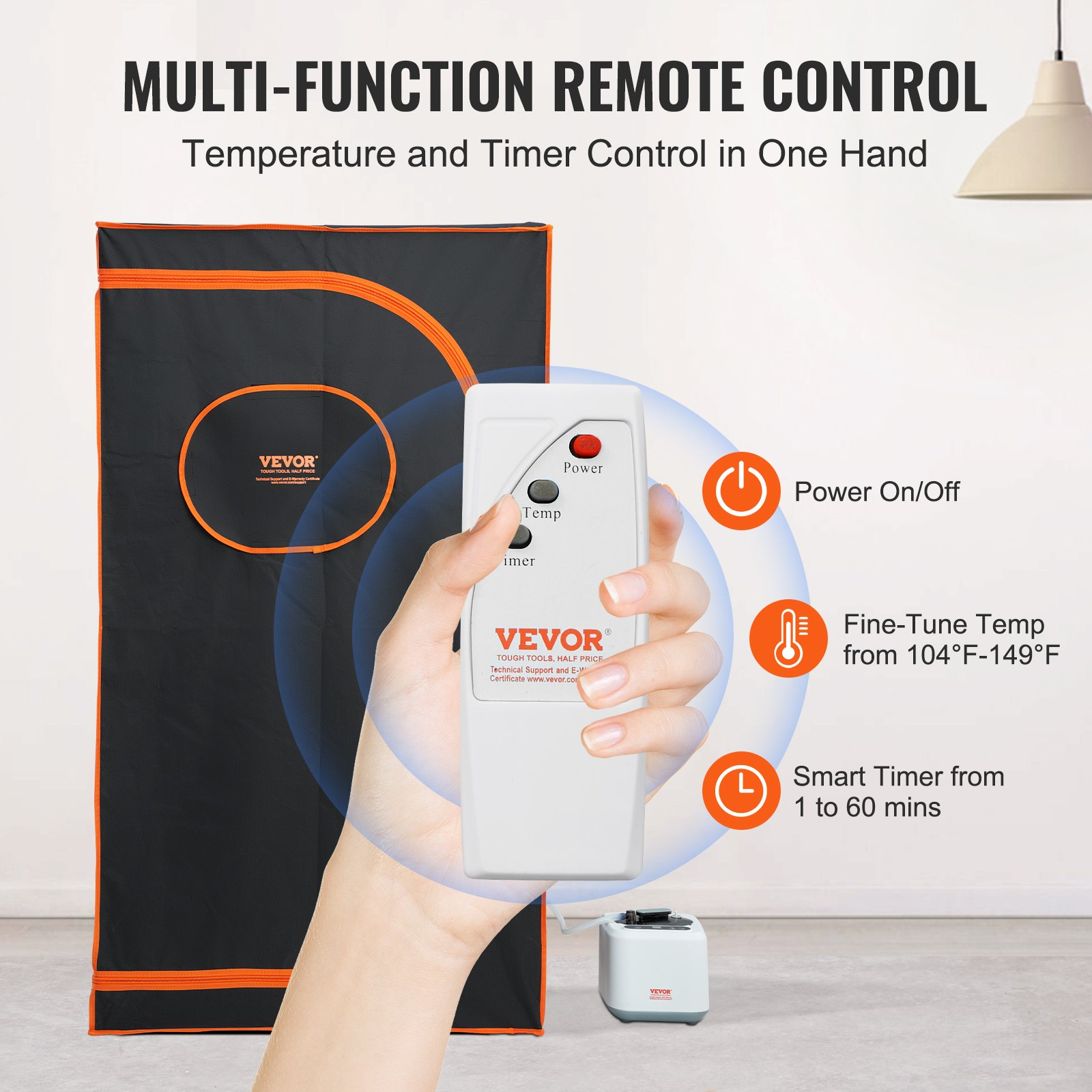 Start2Finish VEVOR portable steam sauna tent with remote control, full-size personal sauna blanket for home detox and body therapy.