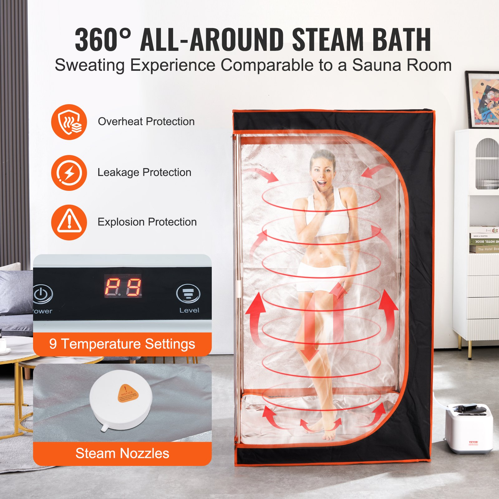 Start2Finish VEVOR portable steam sauna tent with remote control, including floor mat for personal home spa and heated body therapy.