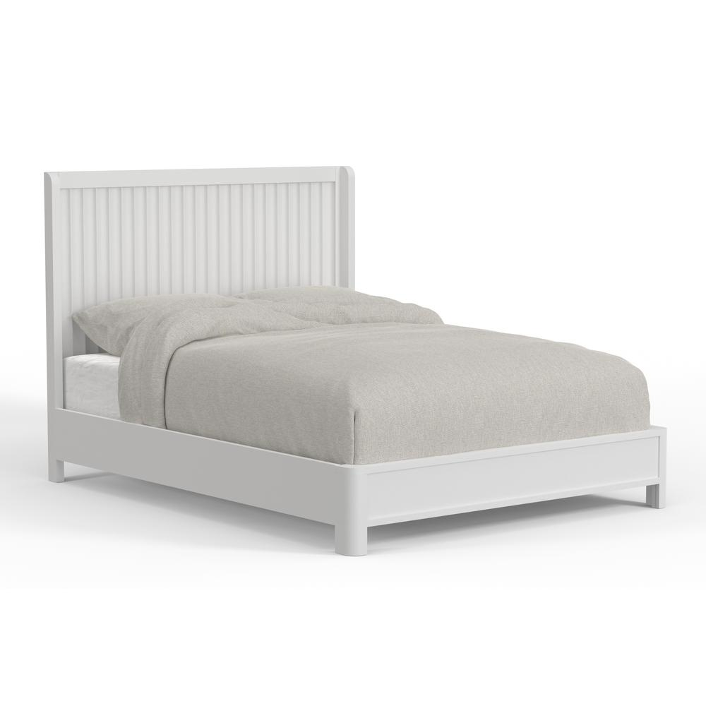 White Stapleton Queen Panel Bed by Start2Finish with a sleek, modern headboard and frame, showcasing elegant design and clean lines.